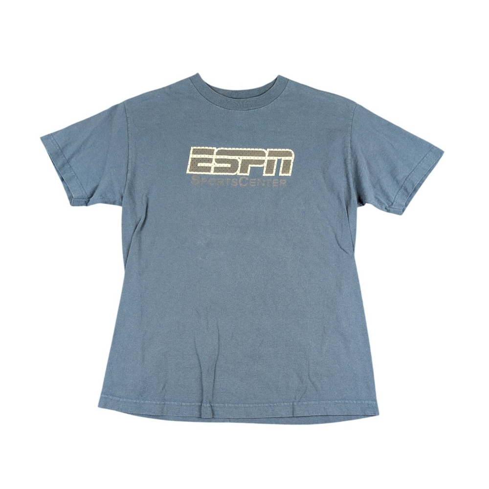ESPN SportsCenter T-Shirt Mens Medium Blue Cotton Made in USA Graphic Tee